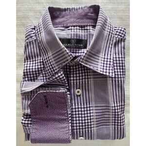 Bugatchi Uomo 100% Cotton Men's L/S Dress Shirt M Purple Criss Cross Plaid